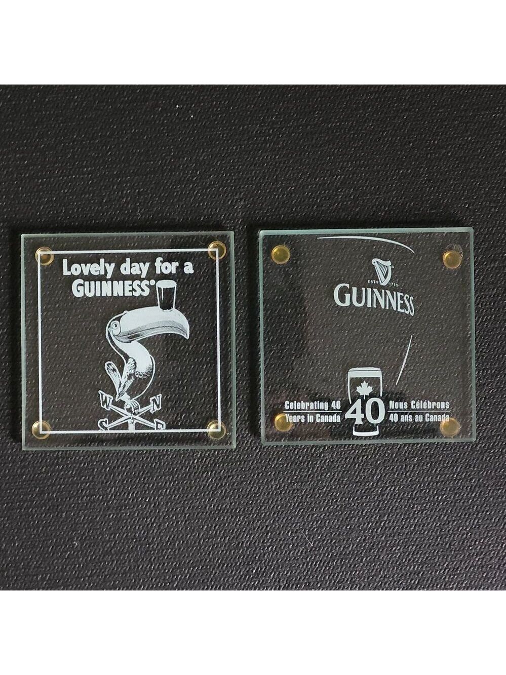 RARE Guinness Coasters x2 Glass Guinness Coasters 40th Anniversary Toucan